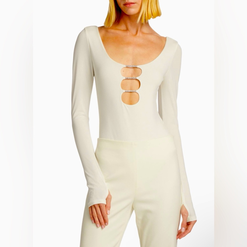 Alice + Olivia Cut-Out Bodysuit in Cream Size Small